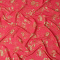 Pink and Gold Floral Printed Viscose Crepe Fabric, 110 Cms Width, Made in India-D26219