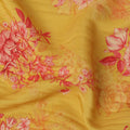 Mustard and Pink Floral Printed Viscose Crepe Fabric, 110 Cms Width, Made in India-D26221