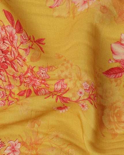 Mustard and Pink Floral Printed Viscose Crepe Fabric, 110 Cms Width, Made in India-D26221