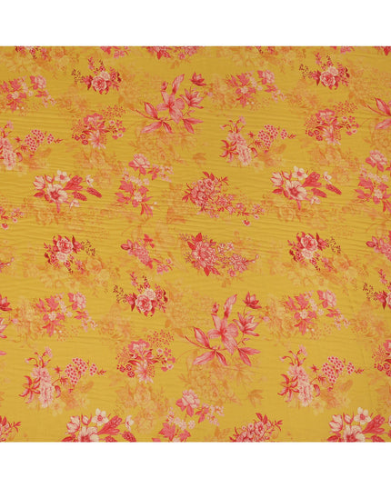 Mustard and Pink Floral Printed Viscose Crepe Fabric, 110 Cms Width, Made in India-D26221