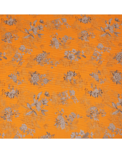 Orange and Grey Floral Printed Viscose Crepe Fabric, 110 Cms Width, Made in India-D26218