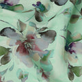 Mint Green and Multicolor Watercolor Floral Printed Viscose Crepe Fabric, 110 Cms Width, Made in India-D26223