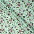 Mint Green and Multicolor Watercolor Floral Printed Viscose Crepe Fabric, 110 Cms Width, Made in India-D26223