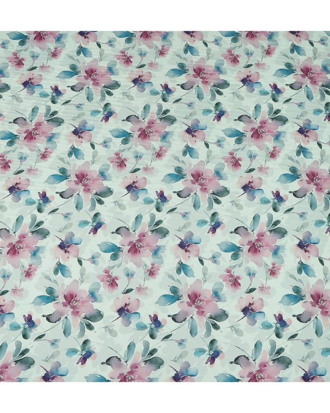 Mint Green Watercolor Floral Print Viscose Georgette Fabric Soft Flowing Botanical Flower Design Lightweight Dressmaking Sewing Material 110 Cms Width Made in India-D28252
