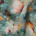 Aqua Blue and Peach Floral Printed Viscose Crepe Fabric, 110 Cms Width, Made in India-D26222 Regal Fabrics