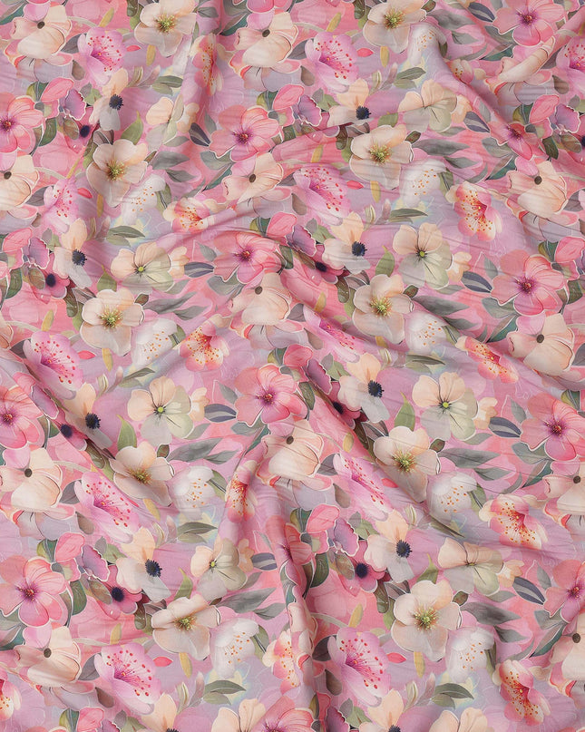 Pink Multicolor Floral Blossom Print Viscose Georgette Fabric Soft Flowing Botanical Flower Design Lightweight Dressmaking Sewing Material 110 Cms Width Made in India-D28253