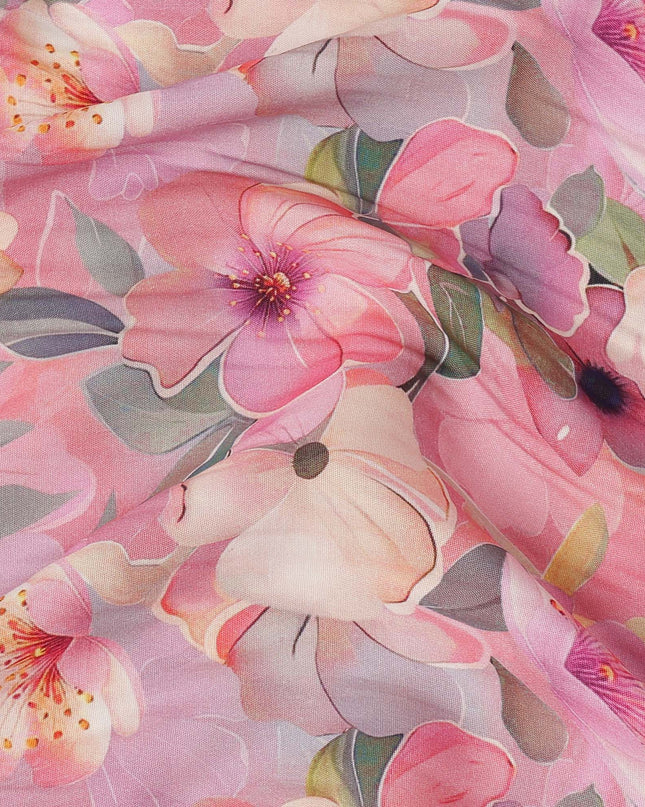 Pink Multicolor Floral Blossom Print Viscose Georgette Fabric Soft Flowing Botanical Flower Design Lightweight Dressmaking Sewing Material 110 Cms Width Made in India-D28253