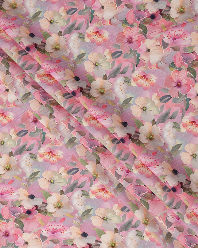 Pink Multicolor Floral Printed Viscose Crepe Fabric, 110 Cms Width, Made in India-D26216