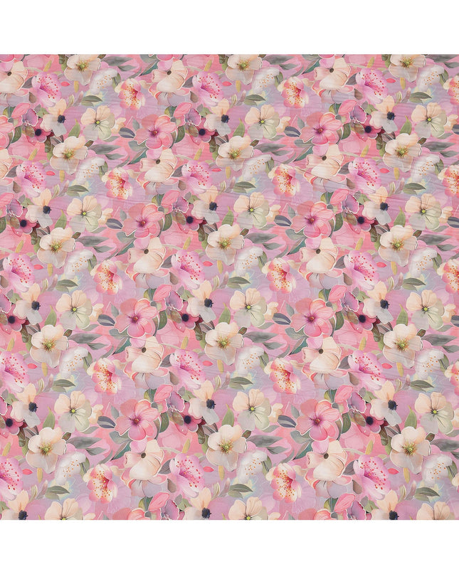 Pink Multicolor Floral Printed Viscose Crepe Fabric, 110 Cms Width, Made in India-D26216