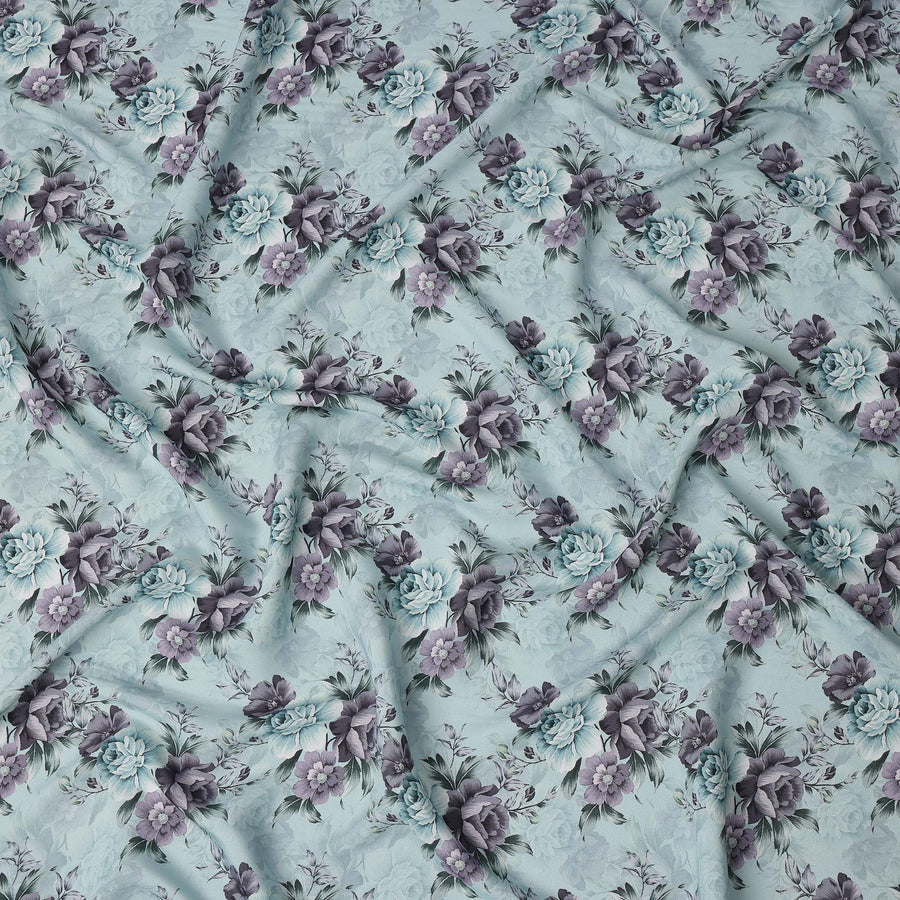 Mint Blue Grey Vintage Floral Bouquet Print Viscose Georgette Fabric Soft Lightweight Flowing Elegant Botanical Dressmaking Sewing Material 110 Cms Width Made in India-D28251