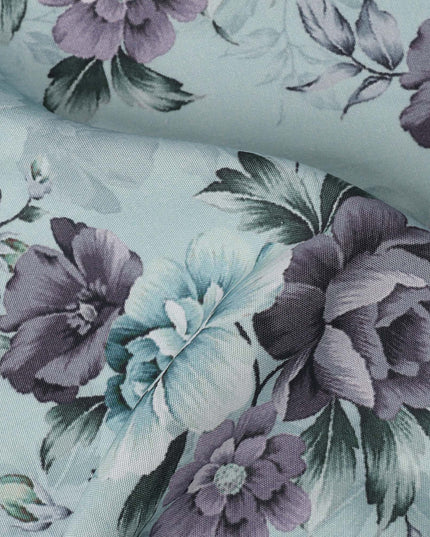Mint Blue Grey Vintage Floral Bouquet Print Viscose Georgette Fabric Soft Lightweight Flowing Elegant Botanical Dressmaking Sewing Material 110 Cms Width Made in India-D28251