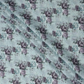 Sky Blue and Grey Floral Printed Viscose Crepe Fabric, 110 Cms Width, Made in India-D26215