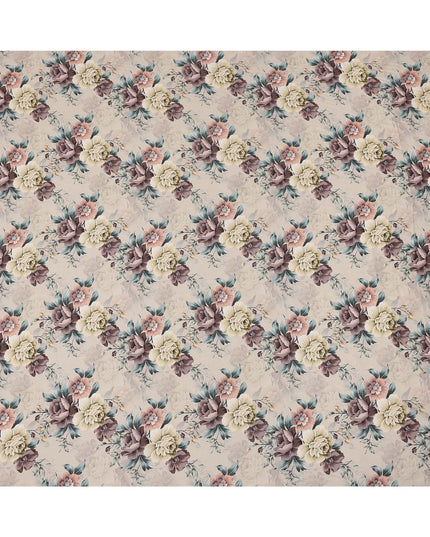 Beige Brown Floral Printed Viscose Crepe Fabric, 110 Cms Width, Made in India-D26213