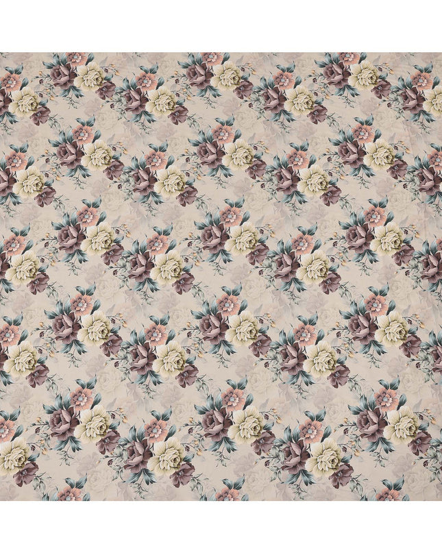 Beige Brown Floral Printed Viscose Crepe Fabric, 110 Cms Width, Made in India-D26213