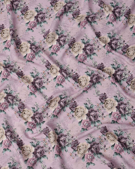 Lavender Floral Printed Viscose Crepe Fabric, 110 Cms Width, Made in India-D26217