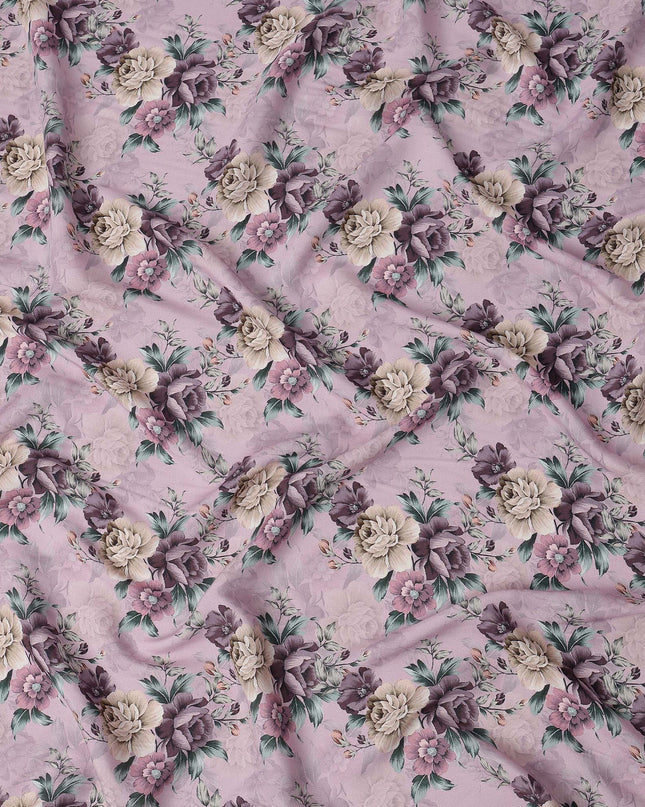 Lavender Floral Printed Viscose Crepe Fabric, 110 Cms Width, Made in India-D26217