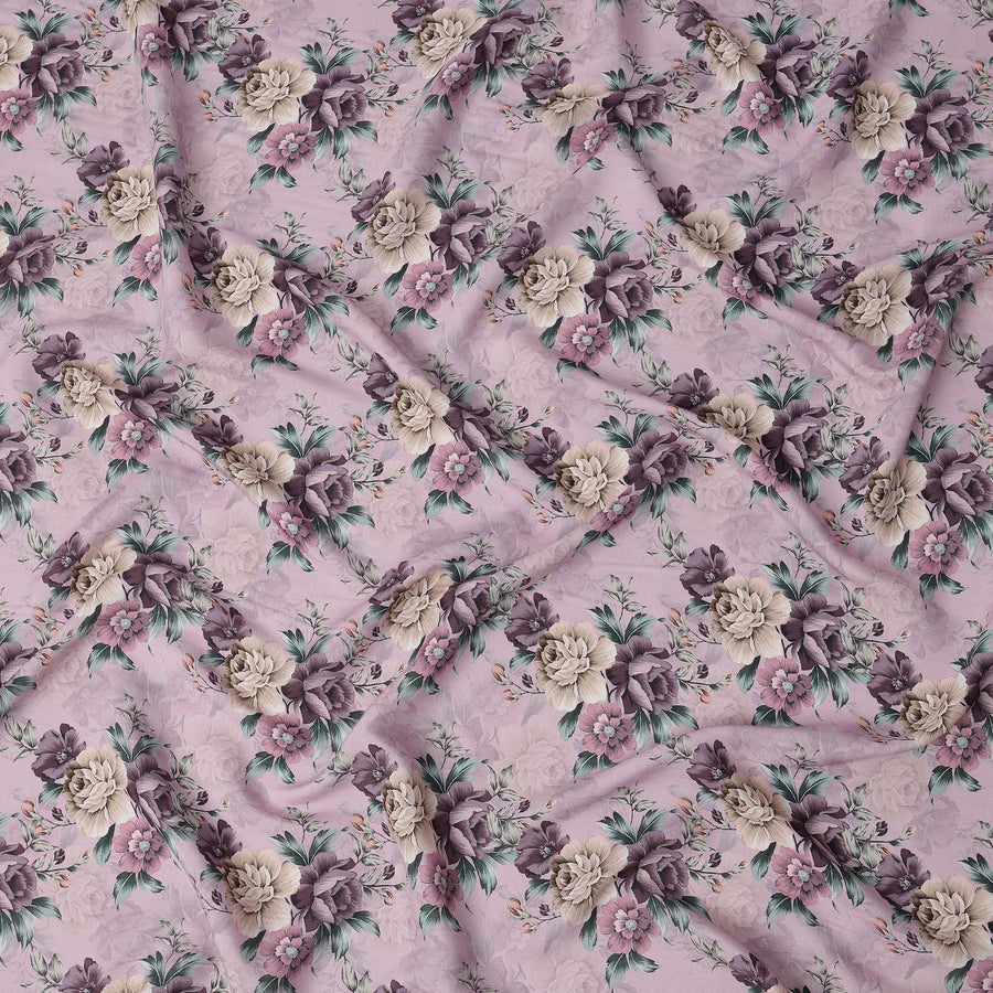 Lavender Floral Printed Viscose Crepe Fabric, 110 Cms Width, Made in India-D26217