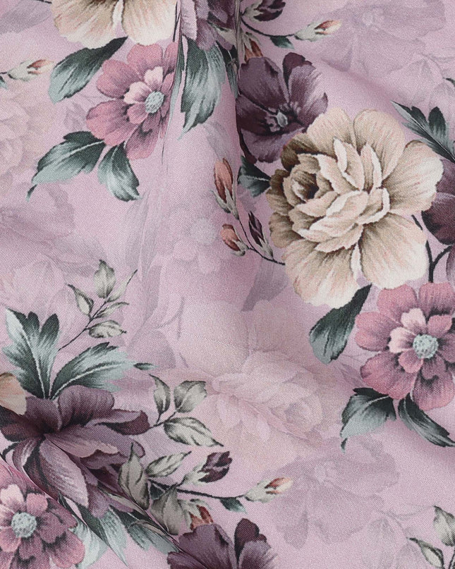 Lavender Floral Printed Viscose Crepe Fabric, 110 Cms Width, Made in India-D26217
