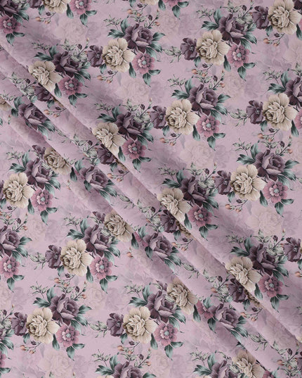 Lavender Floral Printed Viscose Crepe Fabric, 110 Cms Width, Made in India-D26217