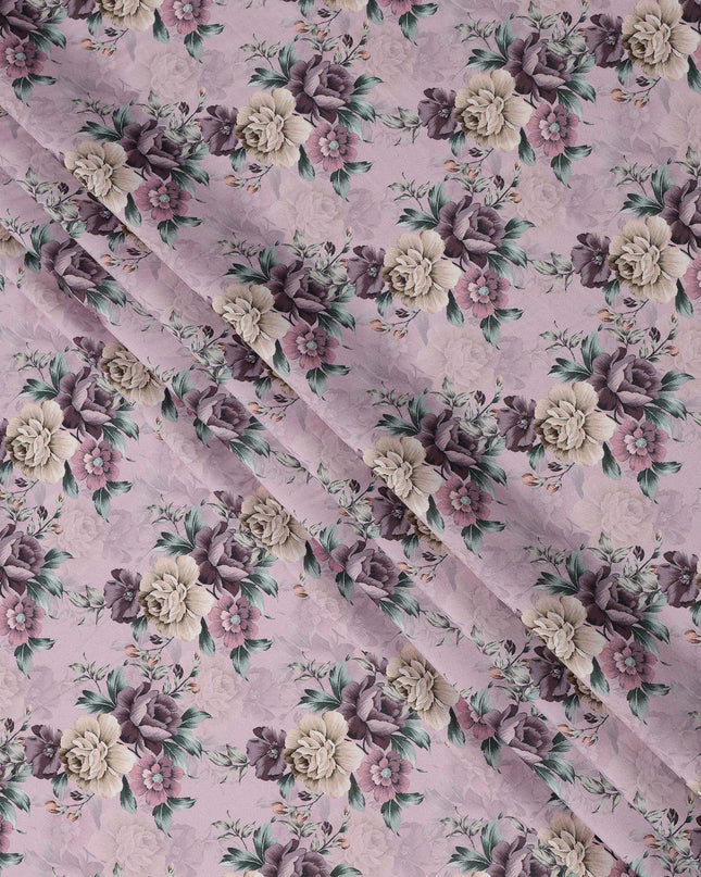 Lavender Floral Printed Viscose Crepe Fabric, 110 Cms Width, Made in India-D26217
