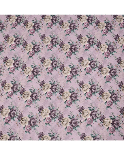 Lavender Floral Printed Viscose Crepe Fabric, 110 Cms Width, Made in India-D26217