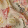 Beige Peach Floral Printed Viscose Jacquard Metallic Fabric, 110 Cms Width, Made in India-D26210