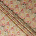 Beige Peach Floral Printed Viscose Jacquard Metallic Fabric, 110 Cms Width, Made in India-D26210