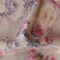 Lilac Pink Floral Printed Viscose Jacquard Metallic Fabric, 110 Cms Width, Made in India-D26209
