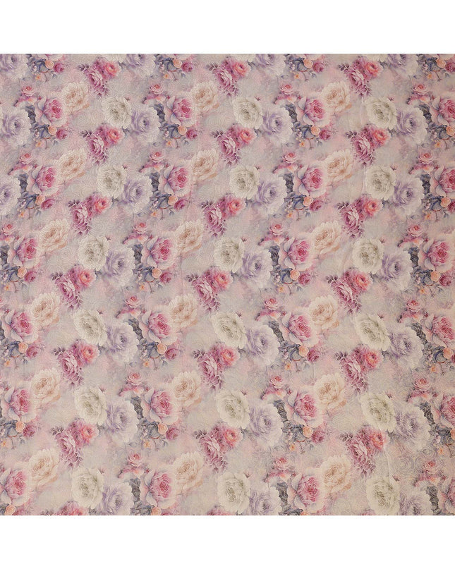 Lilac Pink Floral Printed Viscose Jacquard Metallic Fabric, 110 Cms Width, Made in India-D26209