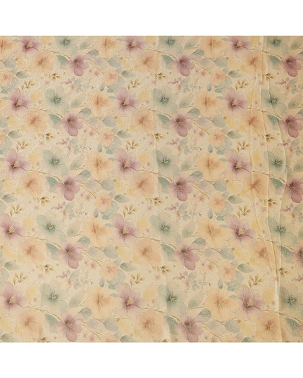 Beige Floral Printed Viscose Jacquard Metallic Fabric, 110 Cms Width, Made in India-D26207