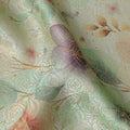 Mint Green Floral Printed Viscose Jacquard Metallic Fabric, 110 Cms Width, Made in India-D26208