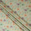 Mint Green Floral Printed Viscose Jacquard Metallic Fabric, 110 Cms Width, Made in India-D26208