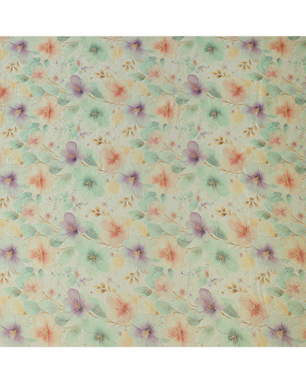 Mint Green Floral Printed Viscose Jacquard Metallic Fabric, 110 Cms Width, Made in India-D26208