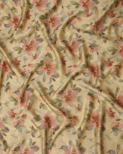 Mustard Yellow Floral Digital Print Viscose Modal Satin Fabric 110 Cms Width India-D27725