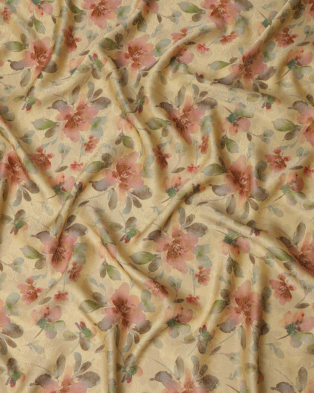 Mustard Yellow Floral Digital Print Viscose Modal Satin Fabric 110 Cms Width India-D27725
