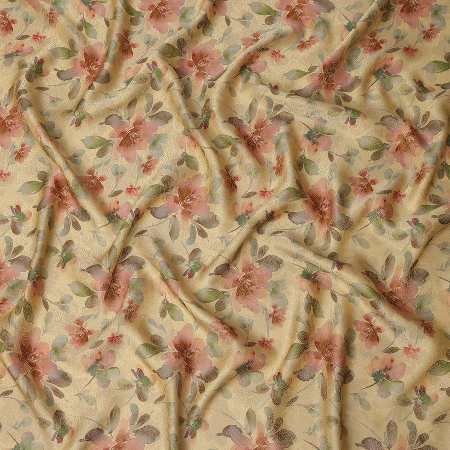 Mustard Yellow Floral Digital Print Viscose Modal Satin Fabric 110 Cms Width India-D27725