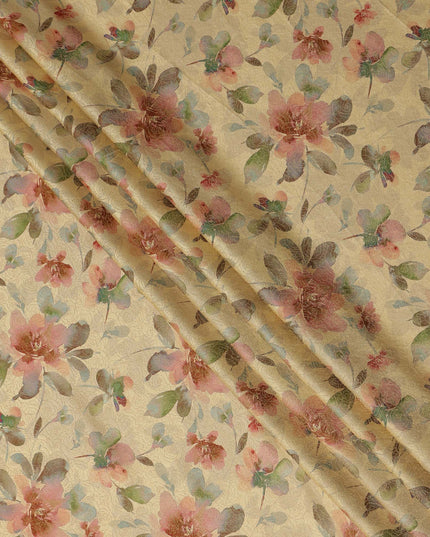 Mustard Yellow Floral Digital Print Viscose Modal Satin Fabric 110 Cms Width India-D27725