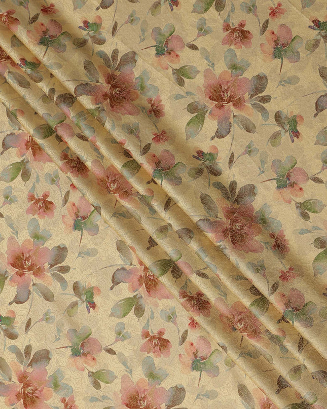 Mustard Yellow Floral Digital Print Viscose Modal Satin Fabric 110 Cms Width India-D27725