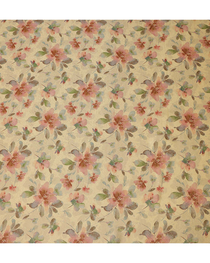 Mustard Yellow Floral Digital Print Viscose Modal Satin Fabric 110 Cms Width India-D27725