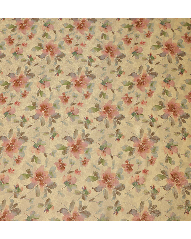 Mustard Yellow Floral Digital Print Viscose Modal Satin Fabric 110 Cms Width India-D27725