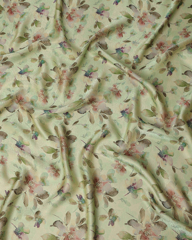Light Sage Green Floral Digital Print Viscose Modal Satin Fabric 110 Cms Width India-D27724