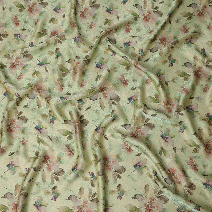 Light Sage Green Floral Digital Print Viscose Modal Satin Fabric 110 Cms Width India-D27724