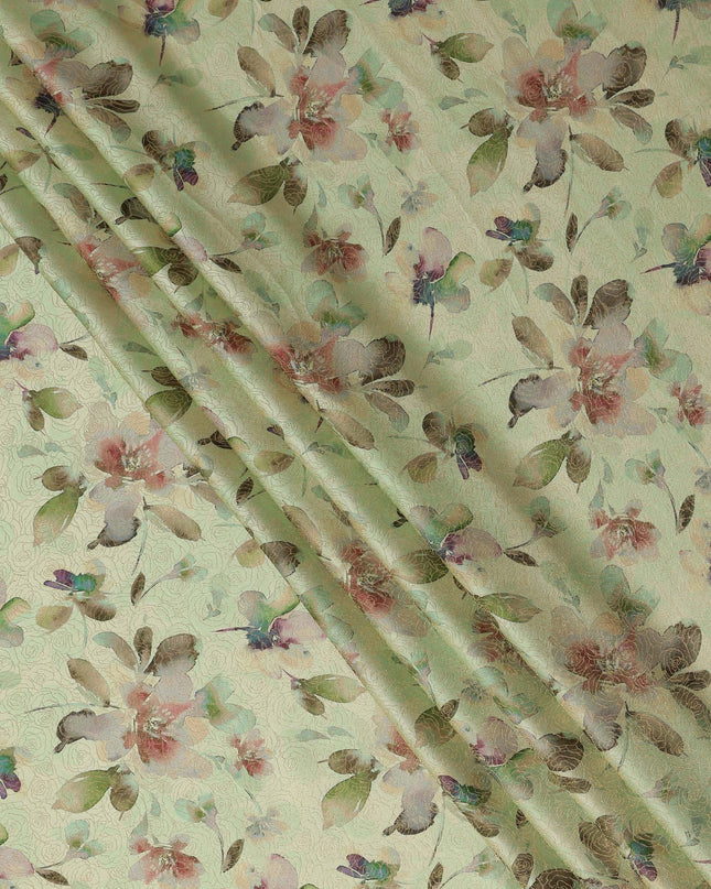 Light Sage Green Floral Digital Print Viscose Modal Satin Fabric 110 Cms Width India-D27724