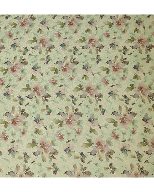 Light Sage Green Floral Digital Print Viscose Modal Satin Fabric 110 Cms Width India-D27724
