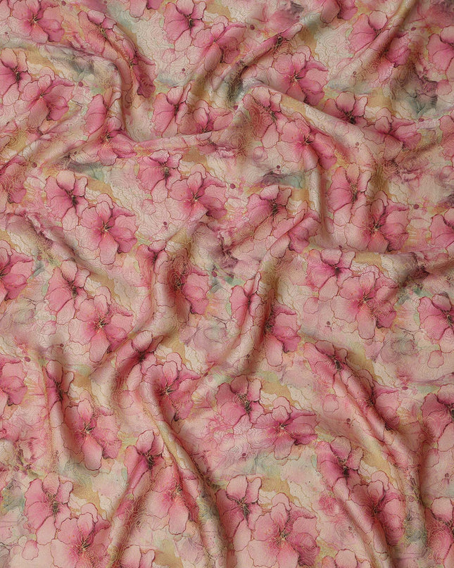 Pink Beige Floral Digital Print Viscose Modal Satin Fabric 110 Cms Width India-D27728