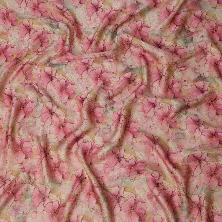 Pink Beige Floral Digital Print Viscose Modal Satin Fabric 110 Cms Width India-D27728