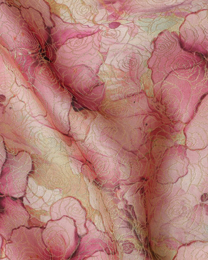 Pink Beige Floral Digital Print Viscose Modal Satin Fabric 110 Cms Width India-D27728