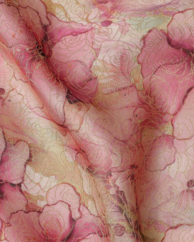 Pink Beige Floral Digital Print Viscose Modal Satin Fabric 110 Cms Width India-D27728
