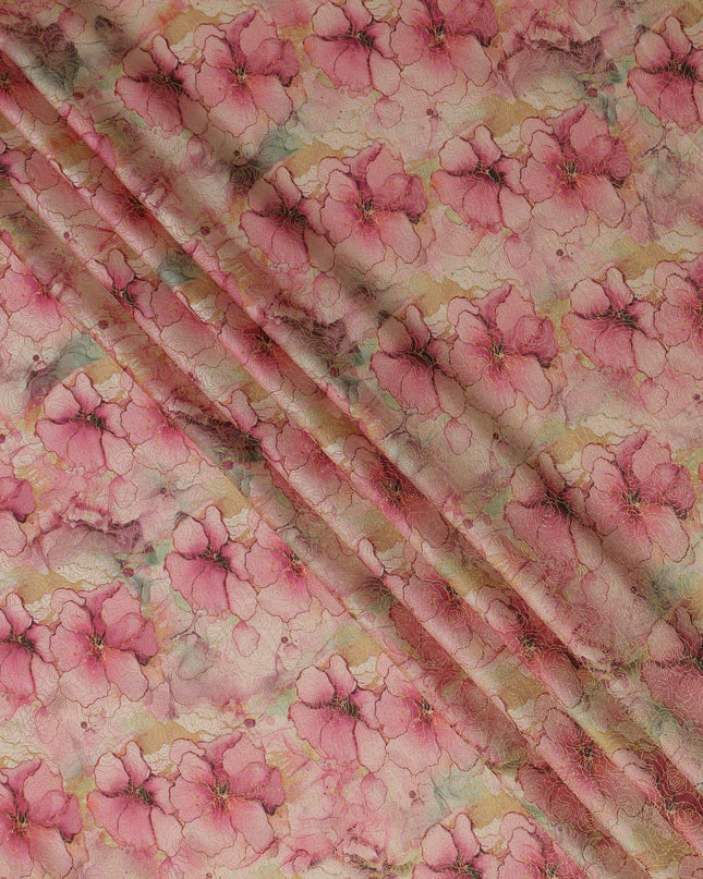 Pink Beige Floral Digital Print Viscose Modal Satin Fabric 110 Cms Width India-D27728