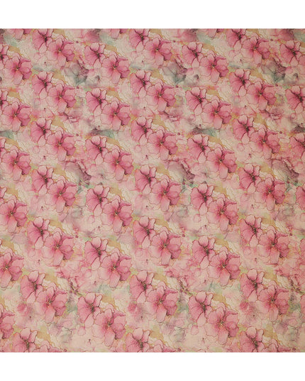 Pink Beige Floral Digital Print Viscose Modal Satin Fabric 110 Cms Width India-D27728